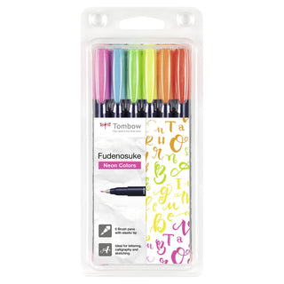 Fudenosuke Calligraphy Brush Pens - Set of 6 neon colours