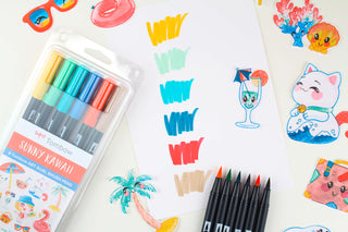 ABT Dual Brush Pens - Set of 6 Sunny Kawaii